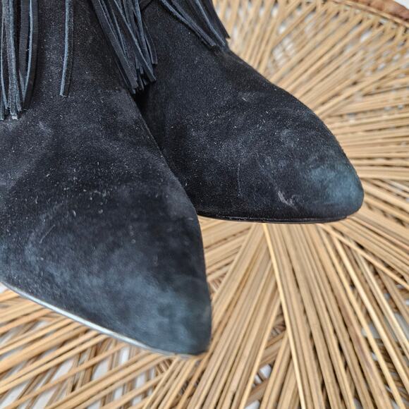 Sam Edelman Kandice Suede Fringe Ankle Bootie Pumps 7.5 Black Boots Heels - Picture 5 of 11